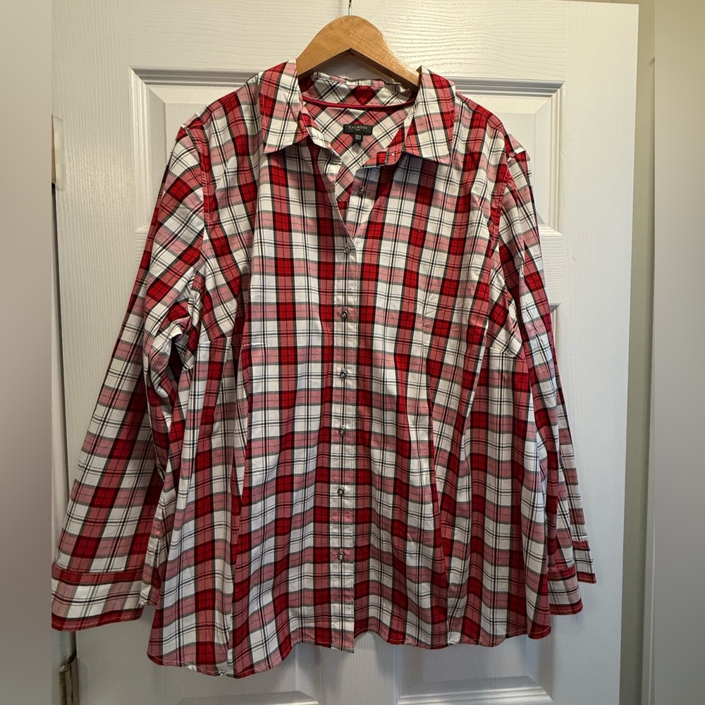 Talbots Button Front Shirt Classic Tartan Plaid Cotton Plus Size W22 New w/ Tags